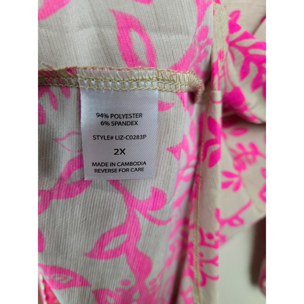 Dear Scarlett Pink Floral Paisley Split Neck Roll Tab Sleeve Tunic Top 2X NEW - Picture 9 of 10